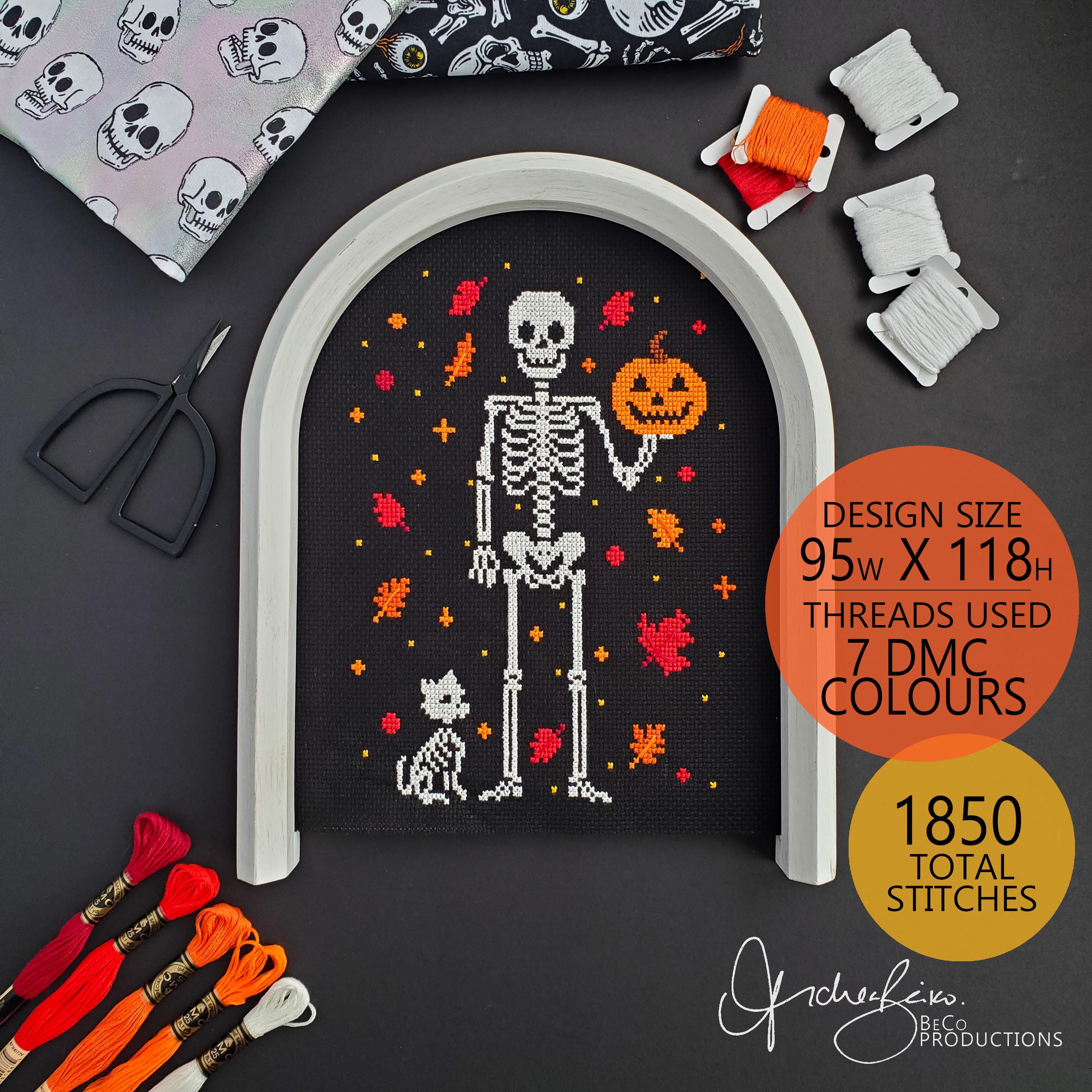 Skeleton Pumpkin Skeleton - PDF Digital Download Cross Stitch Pattern & Guide