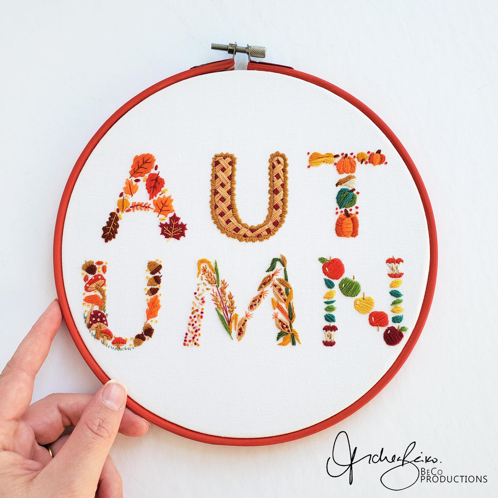 Autumn Text - PDF Digital Download Embroidery Pattern & Guidech