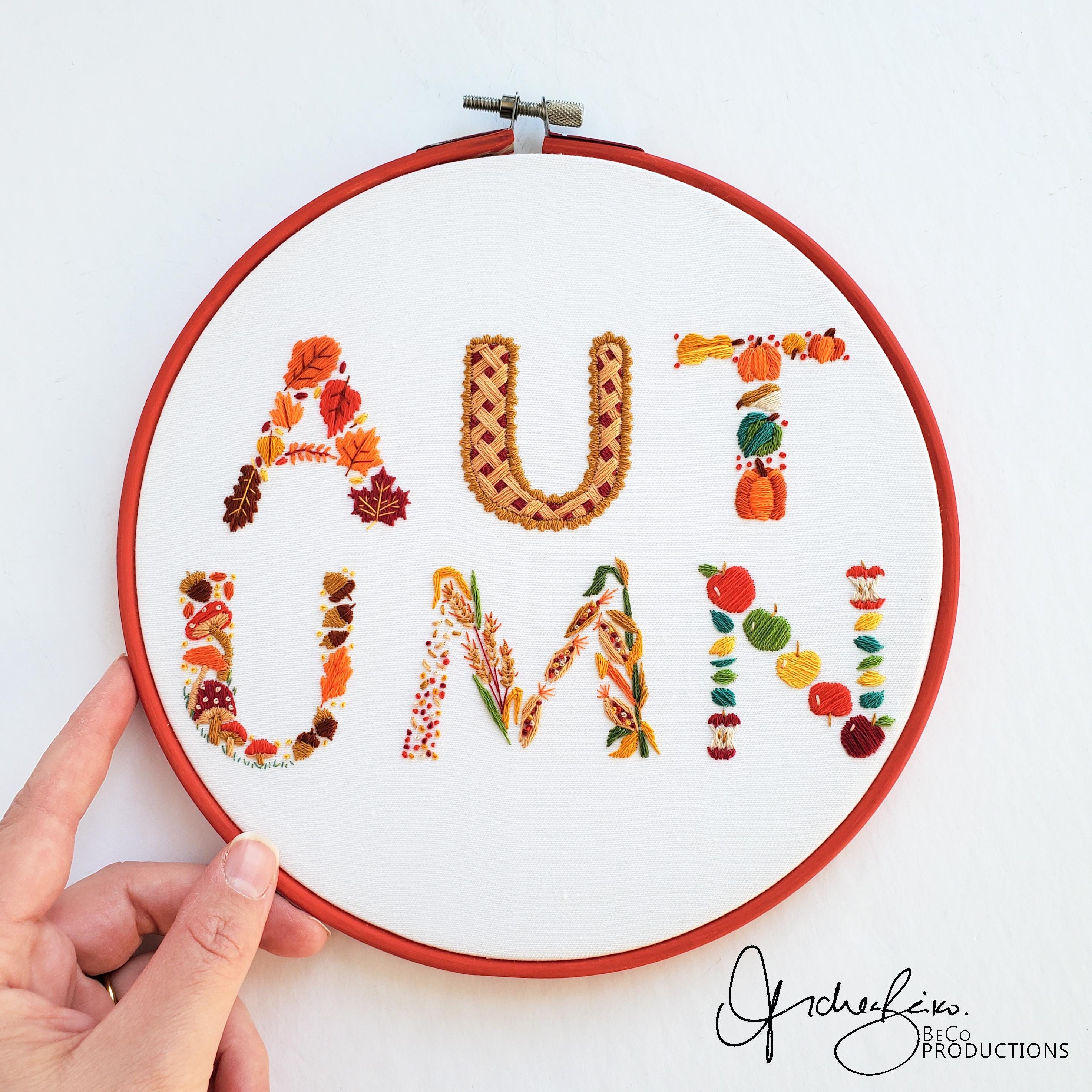 Autumn Text - PDF Digital Download Embroidery Pattern & Guidech