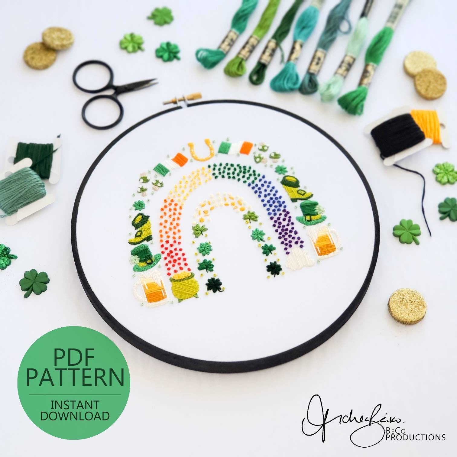 St. Patrick's Day Rainbow - PDF Digital Download Embroidery Pattern & Guide
