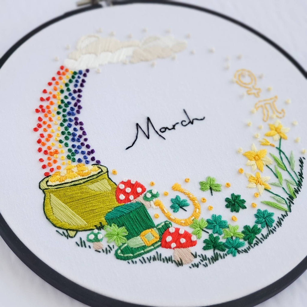 MARCH Monthly Series Wreath - PDF Digital Download Embroidery Pattern & Guide