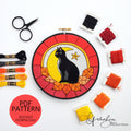 Stained Glass Halloween Black Cat - PDF Digital Download Embroidery Pattern & Guide