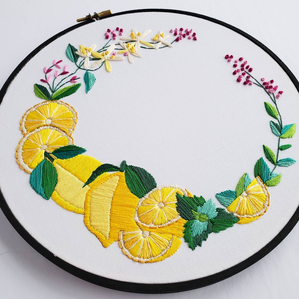 Lemon Wreath - PDF Digital Download Embroidery Pattern & Guide