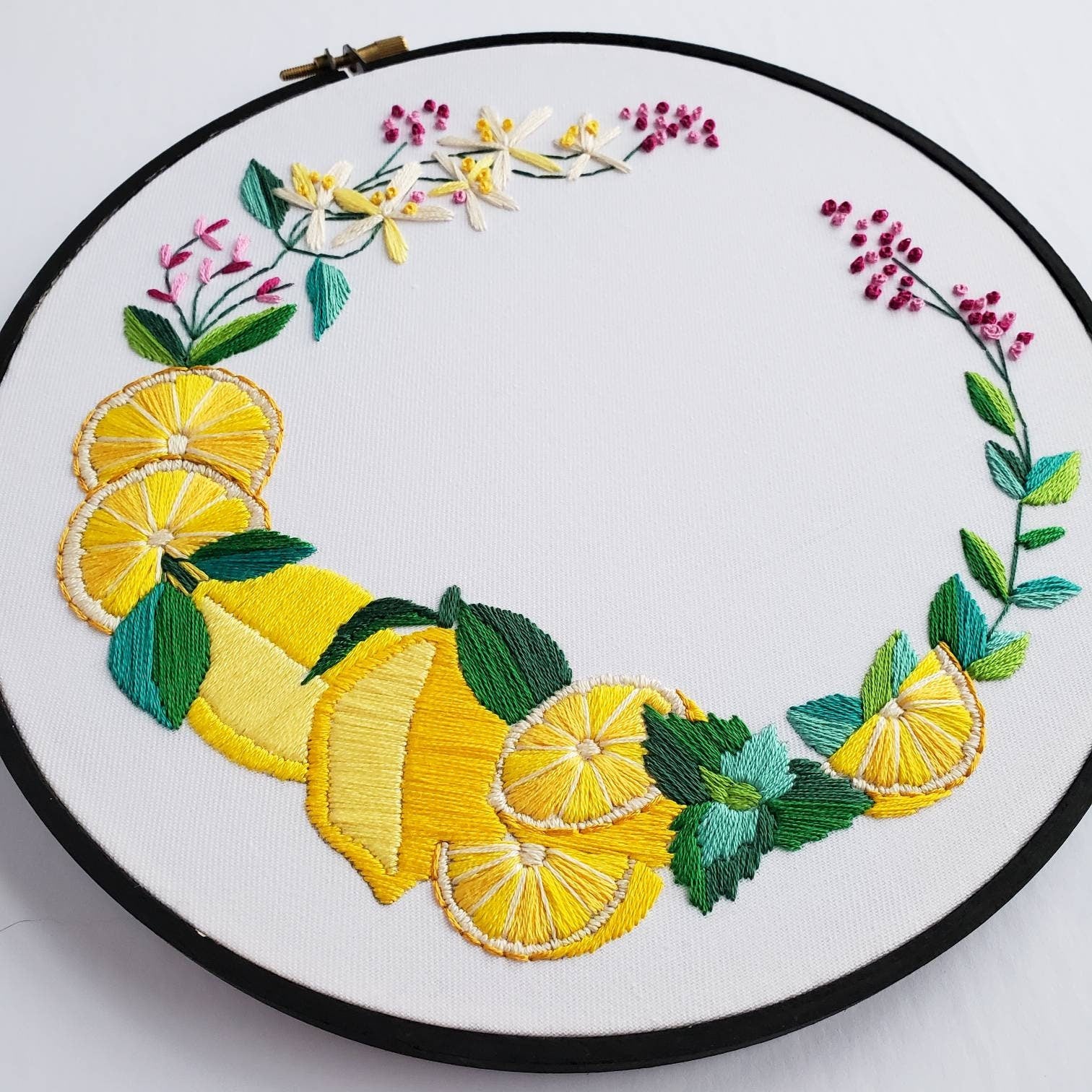 Lemon Wreath - PDF Digital Download Embroidery Pattern & Guide