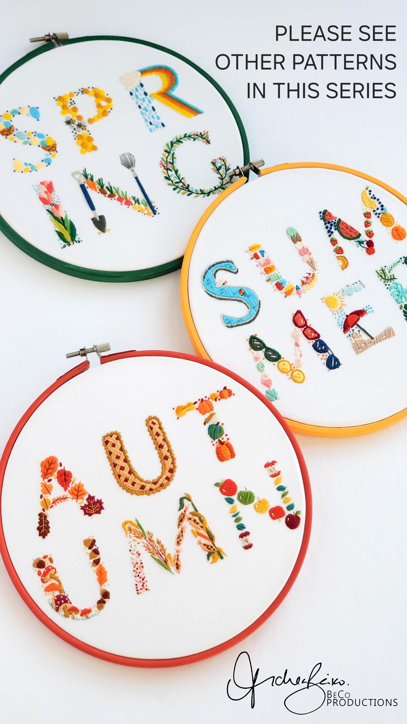 Autumn Text - PDF Digital Download Embroidery Pattern & Guidech