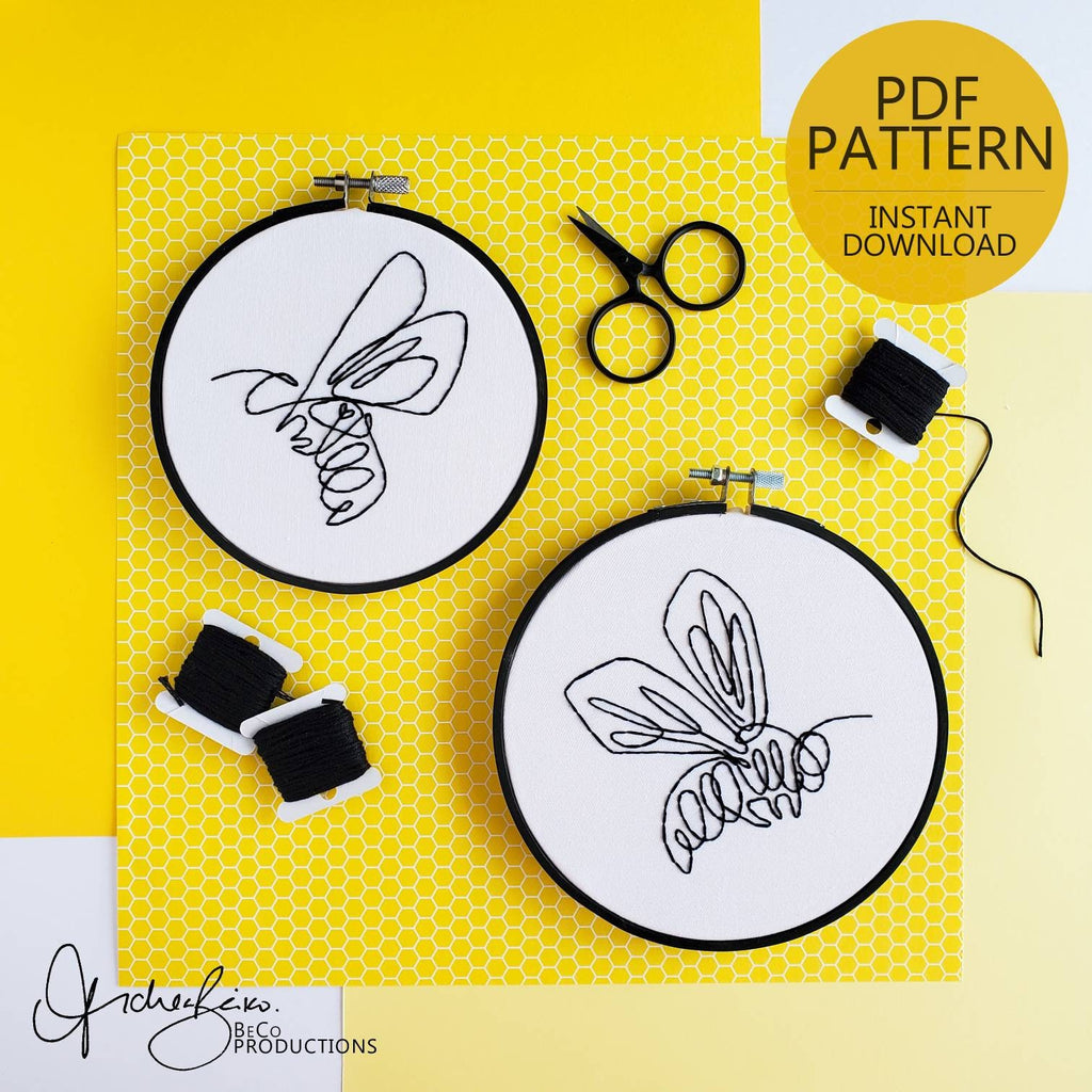 Bee Line Drawing - PDF Digital Download Embroidery Pattern & Guide