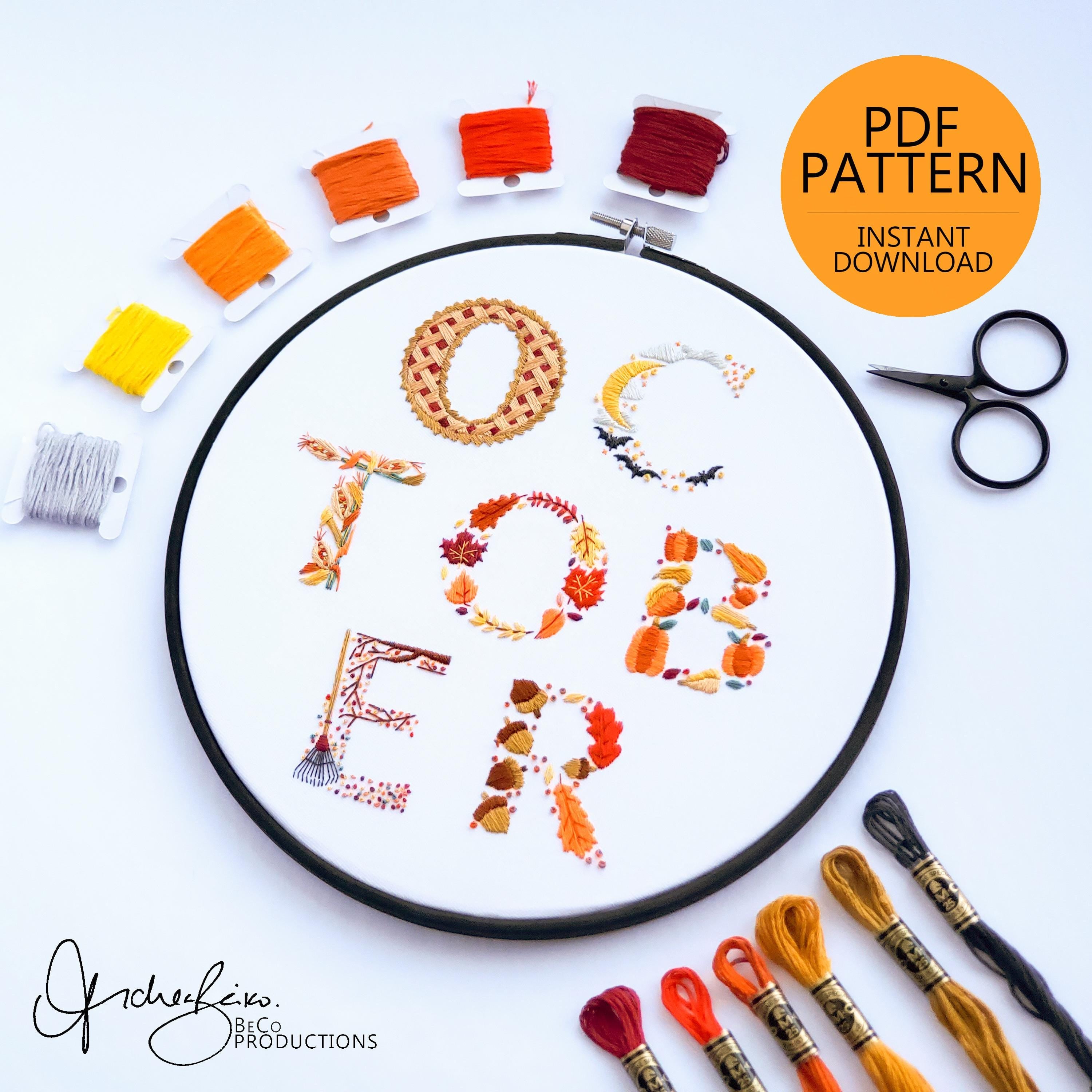 OCTOBER Monthly Text Series - PDF Digital Download Embroidery Series Pattern & Guide
