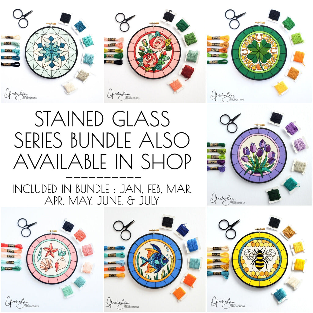 MARCH Monthly Series Stained Glass Four Leaf Clover- PDF Digital Download Embroidery Pattern & Guide