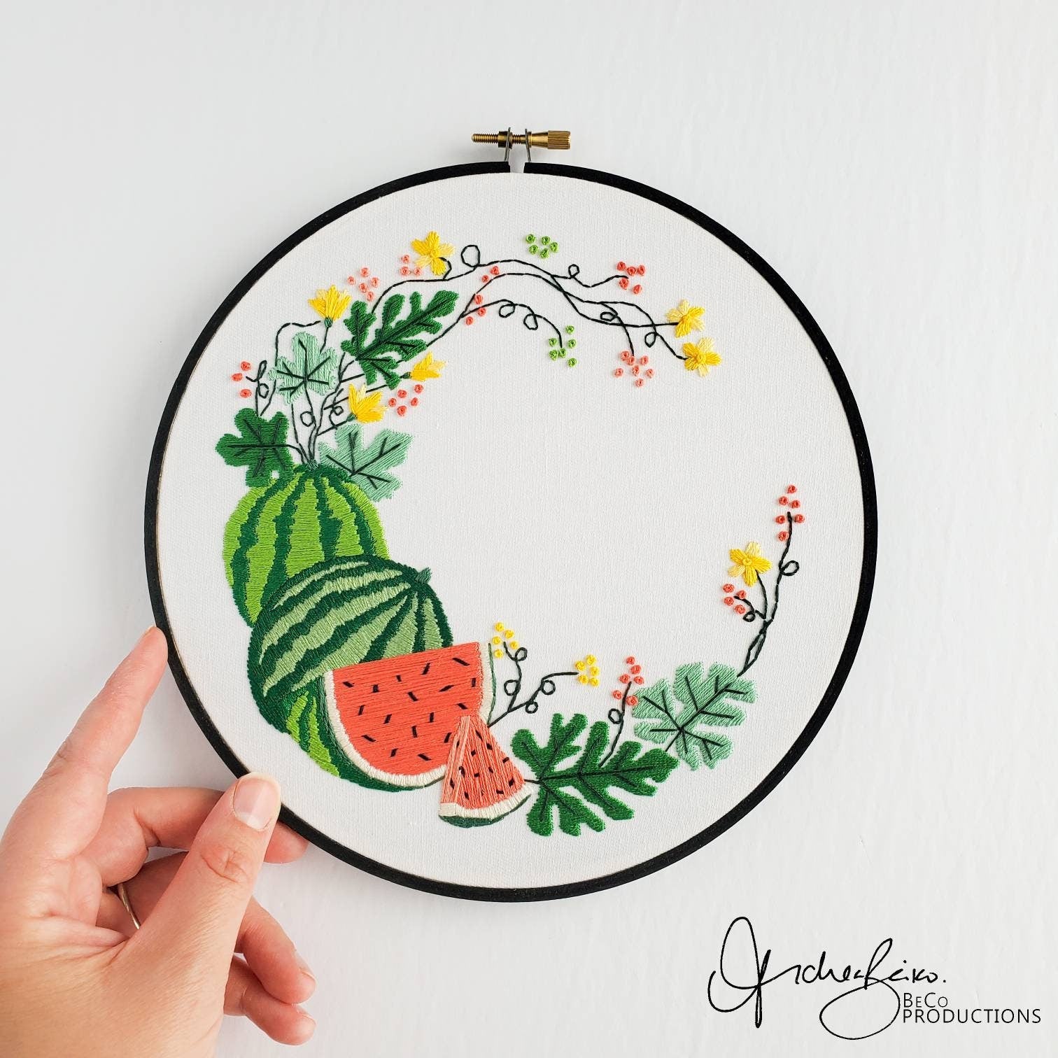 Watermelon Wreath - PDF Digital Download Embroidery Pattern & Guide