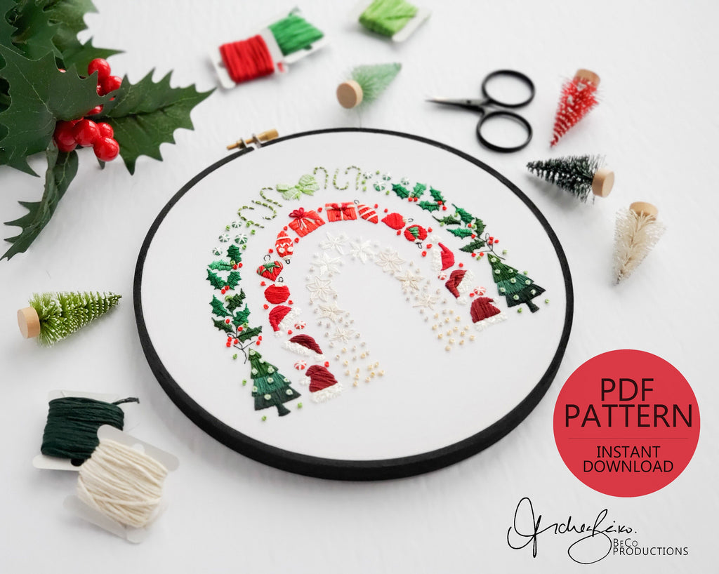 Christmas Rainbow - PDF Digital Download Embroidery Pattern & Guide
