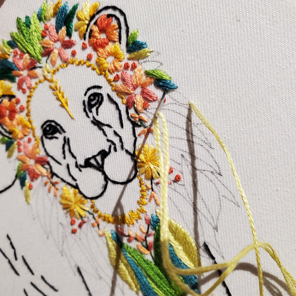 Floral Lion - PDF Digital Download Embroidery Pattern & Guide