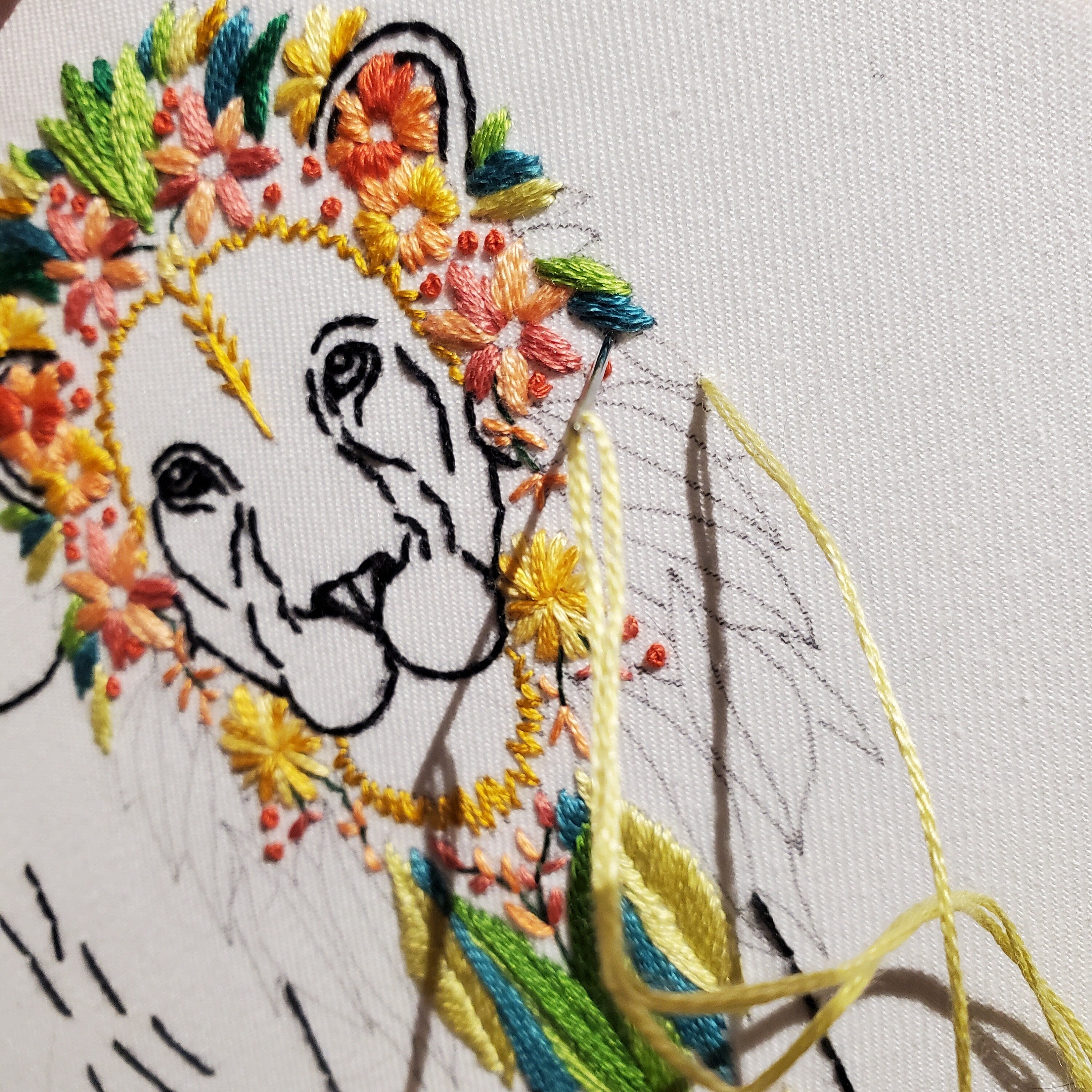 Floral Lion - PDF Digital Download Embroidery Pattern & Guide