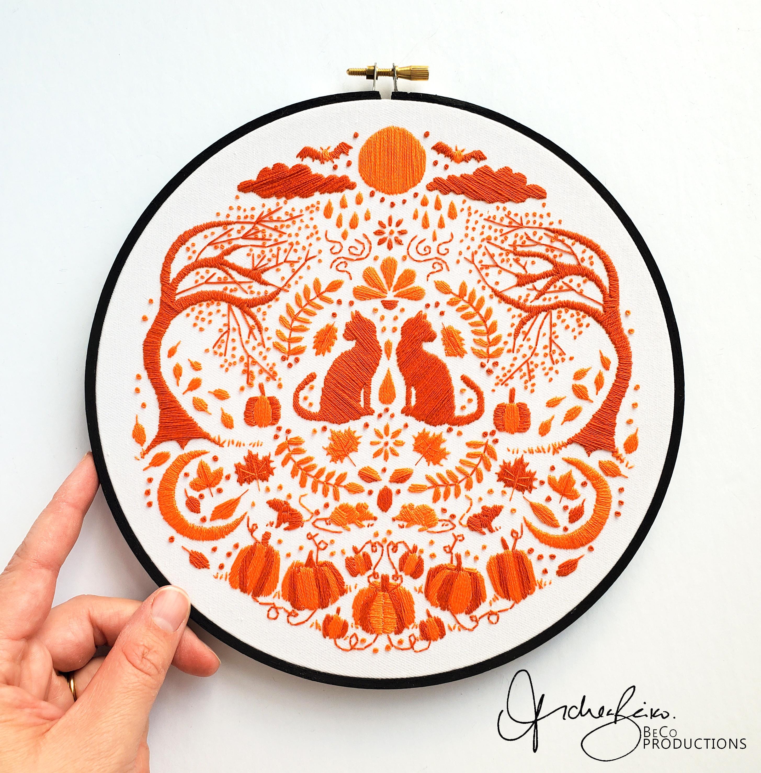 OCTOBER Monthly Monochromatic Folk Art Inspired Series - PDF Digital Download Embroidery Pattern & Guide