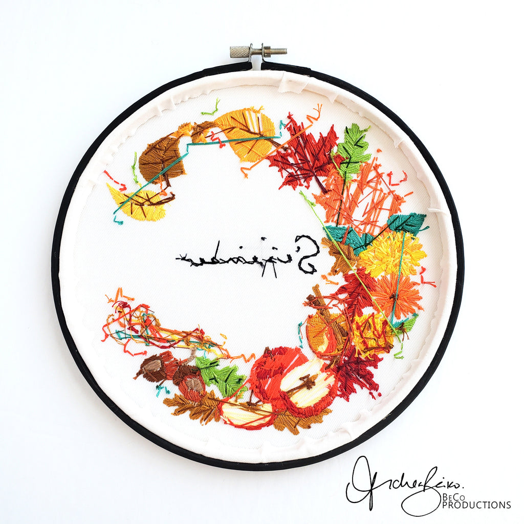 SEPTEMBER Monthly Series Wreath - PDF Digital Download Embroidery Pattern & Guide