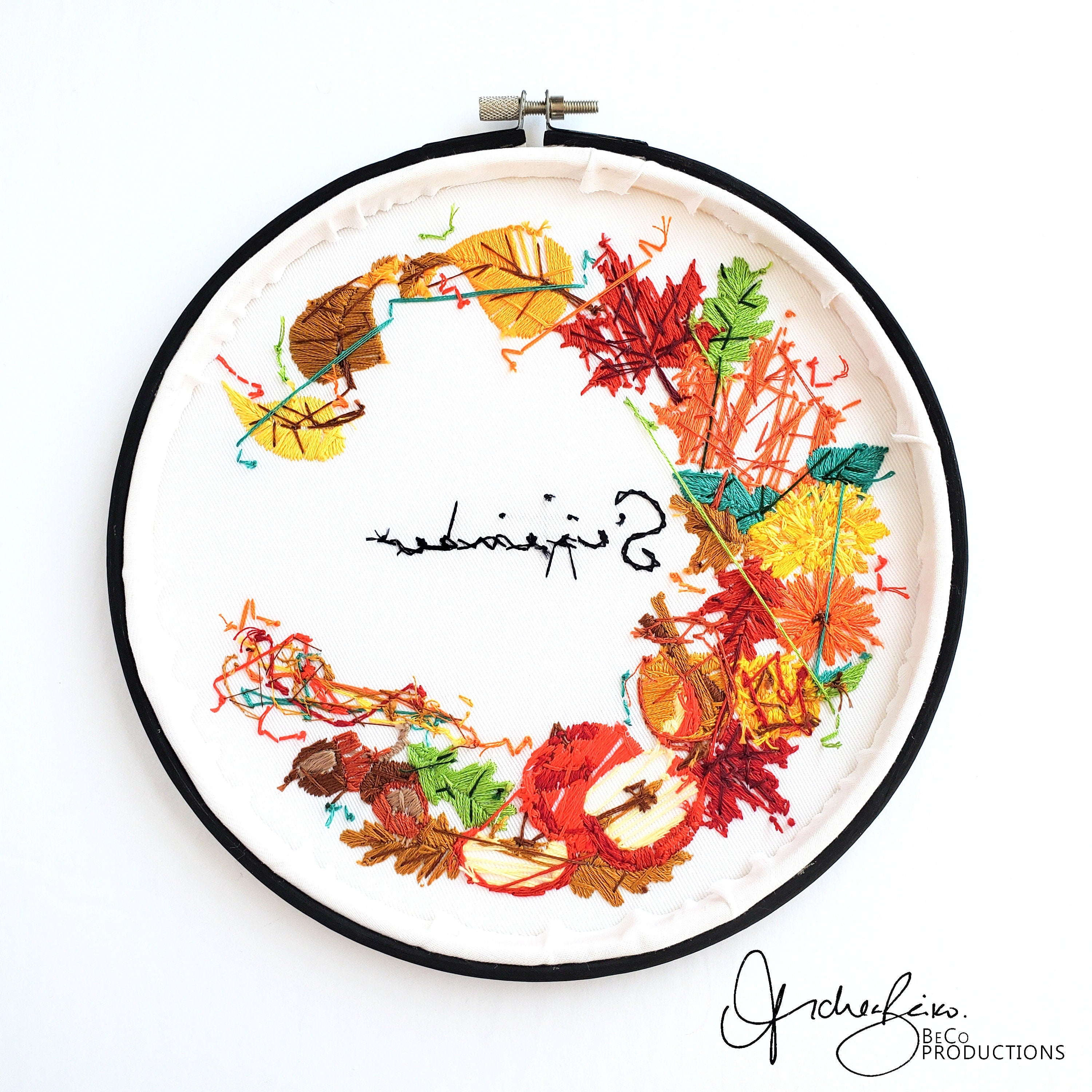 SEPTEMBER Monthly Series Wreath - PDF Digital Download Embroidery Pattern & Guide