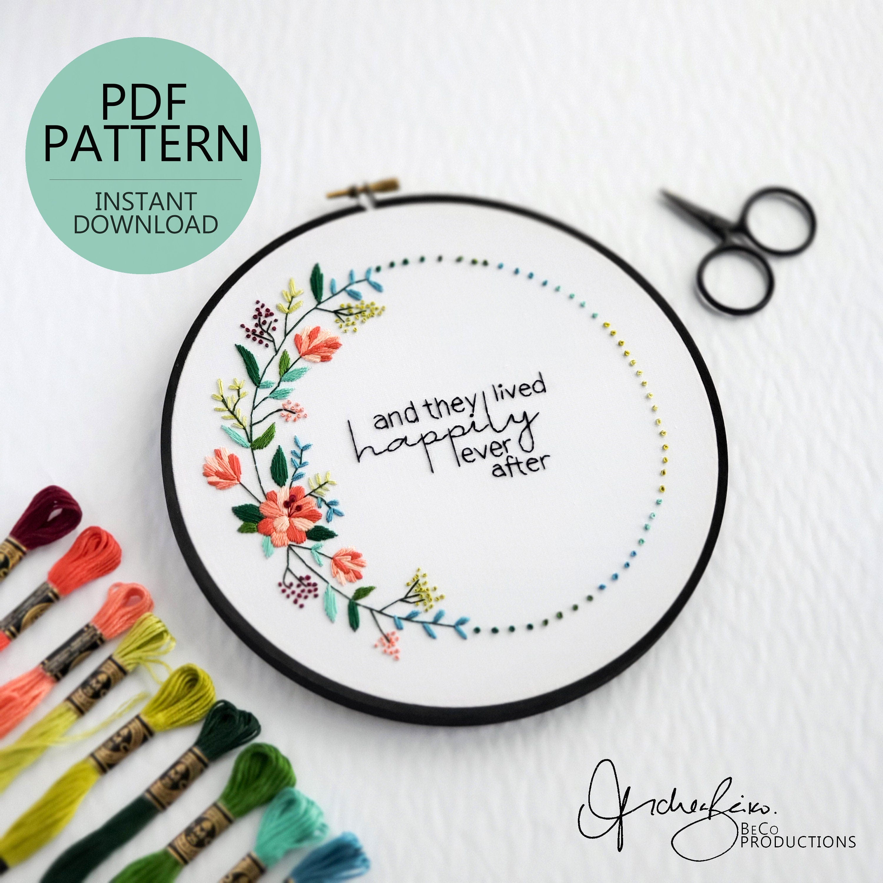 And They Lived Happily Ever After - PDF Digital Download Embroidery Pattern & Guide