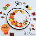 Leafy Autumn Wreath - PDF Digital Download Embroidery Pattern & Guide