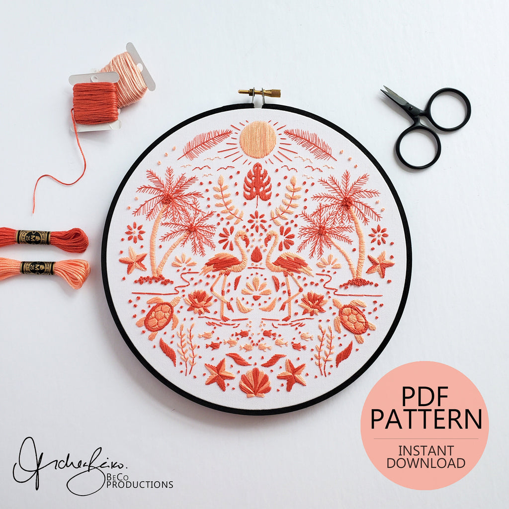 JULY Monthly Monochromatic Folk Art Inspired Series - PDF Digital Download Embroidery Pattern & Guide