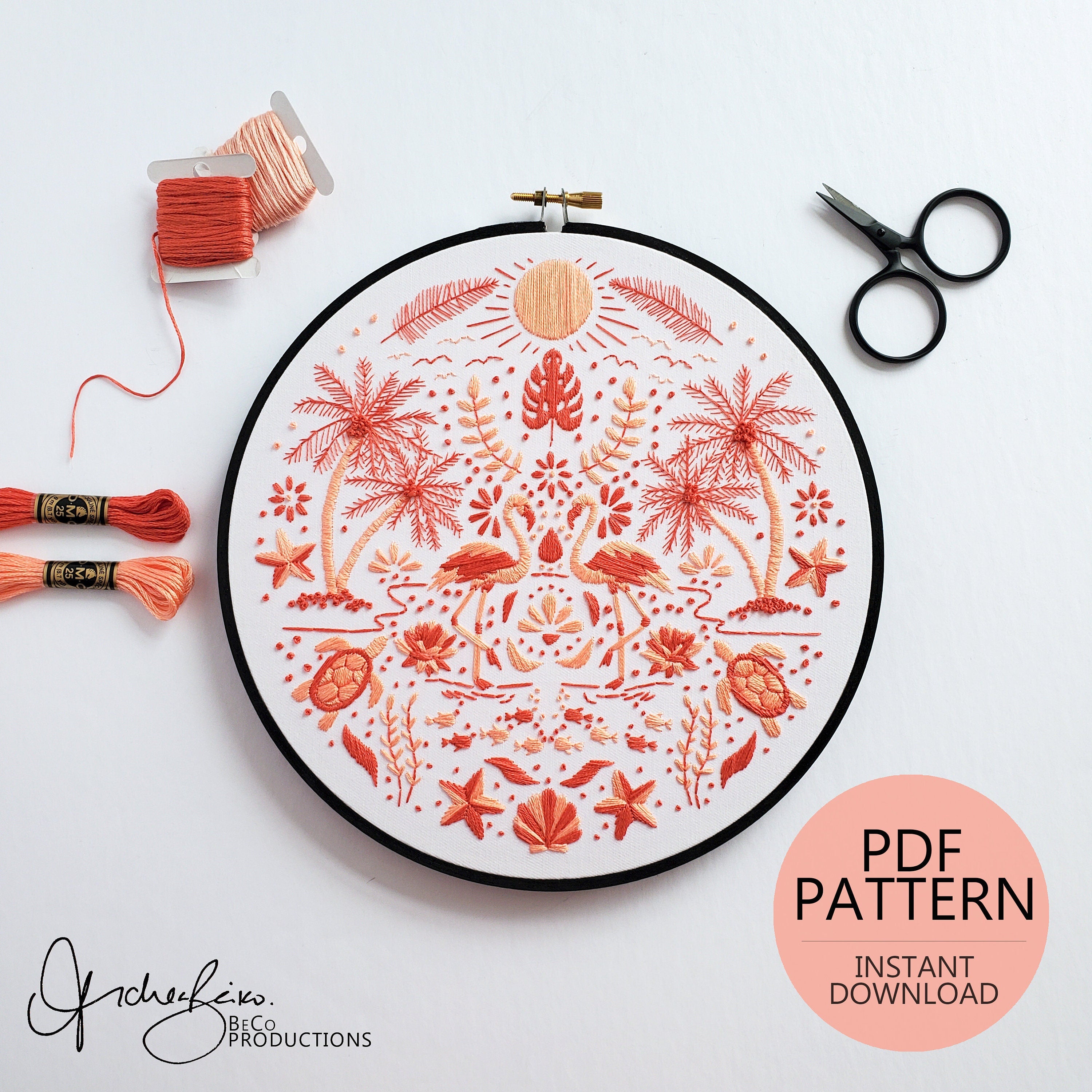 JULY Monthly Monochromatic Folk Art Inspired Series - PDF Digital Download Embroidery Pattern & Guide