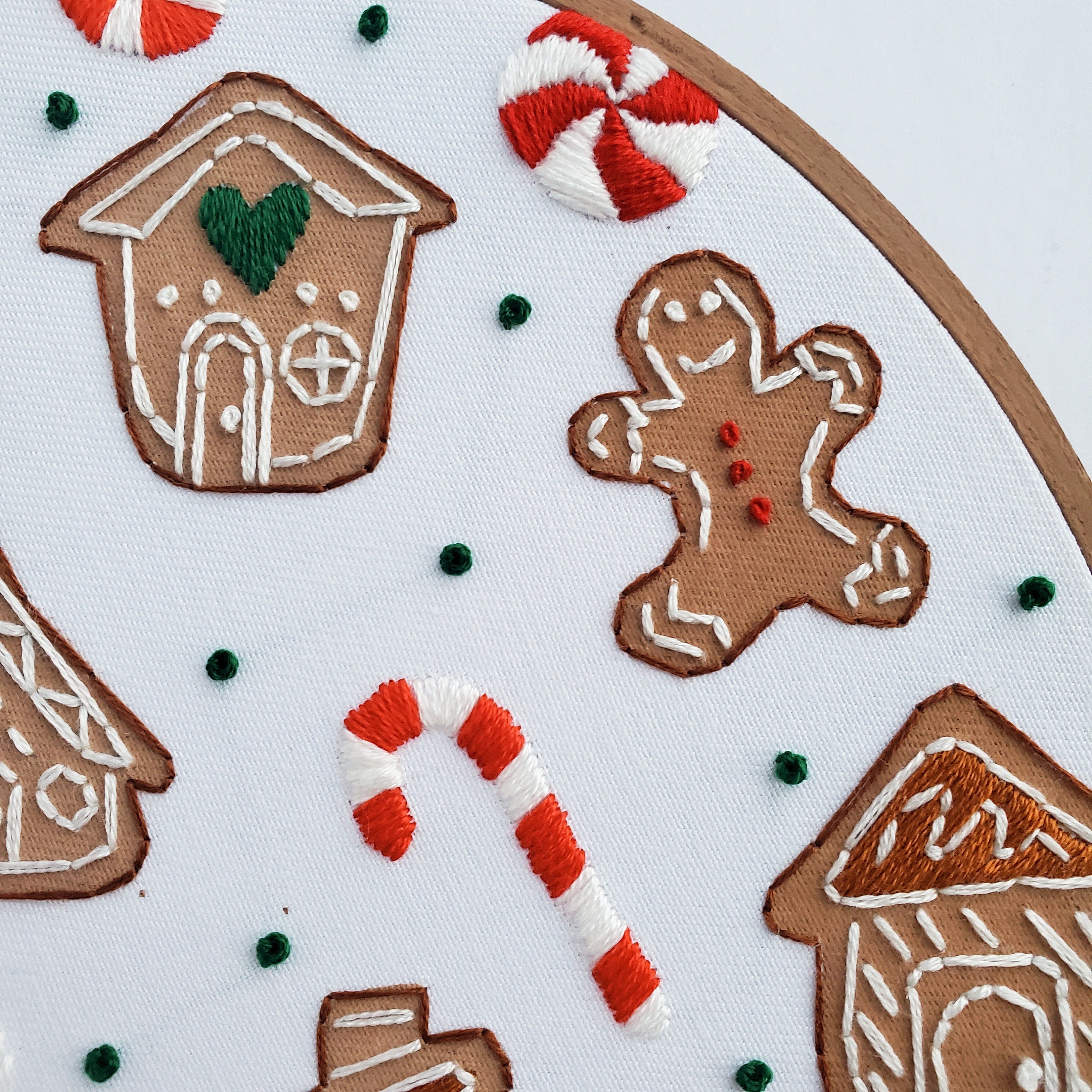 Gingerbread and Candy Cane Print - PDF Digital Download Embroidery Pattern & Guide