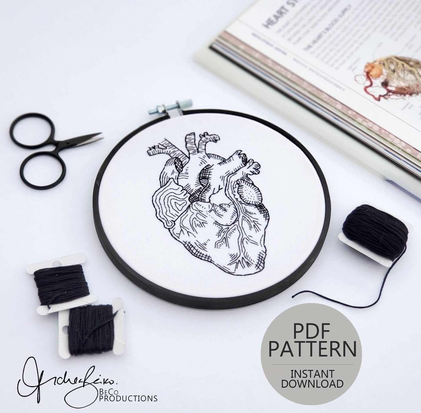Heart Anatomy - PDF Digital Download Embroidery Pattern & Guide