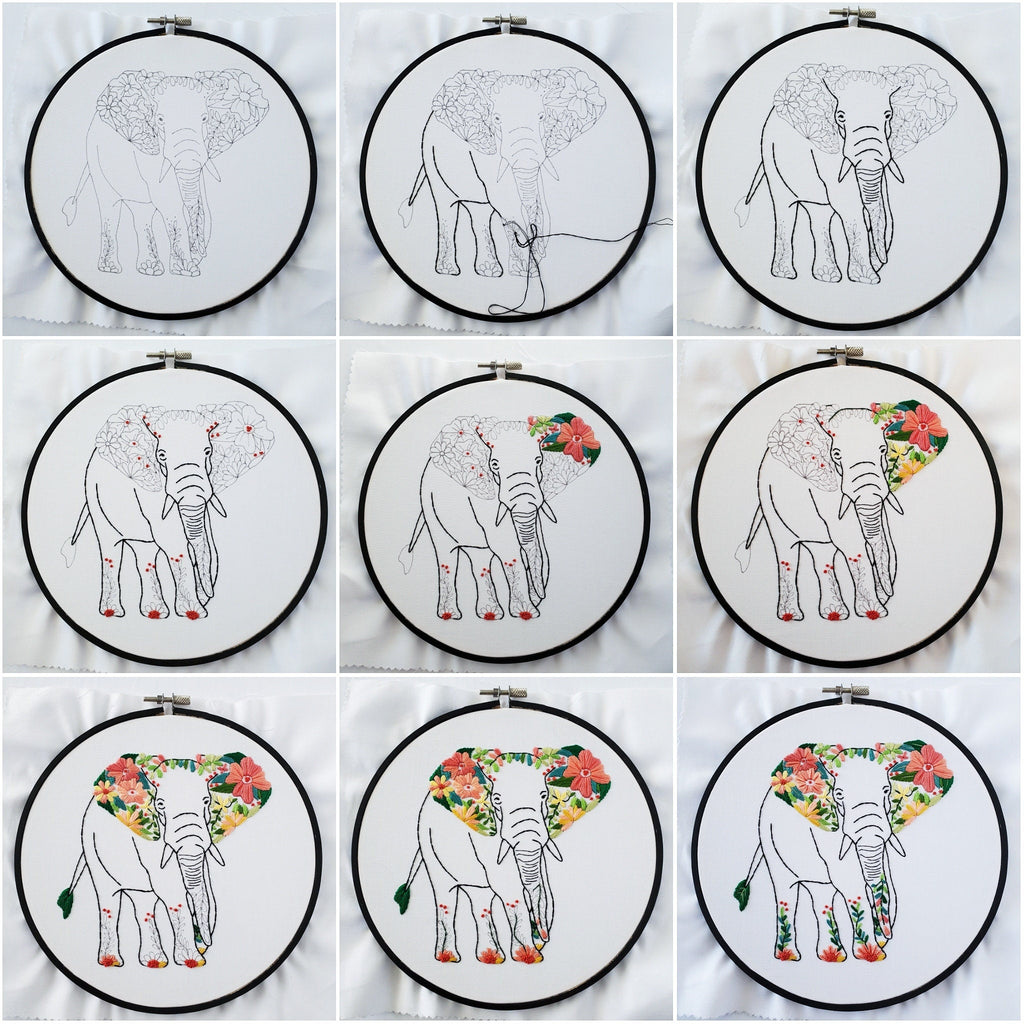 Floral Elephant - PDF Digital Download Embroidery Pattern & Guide