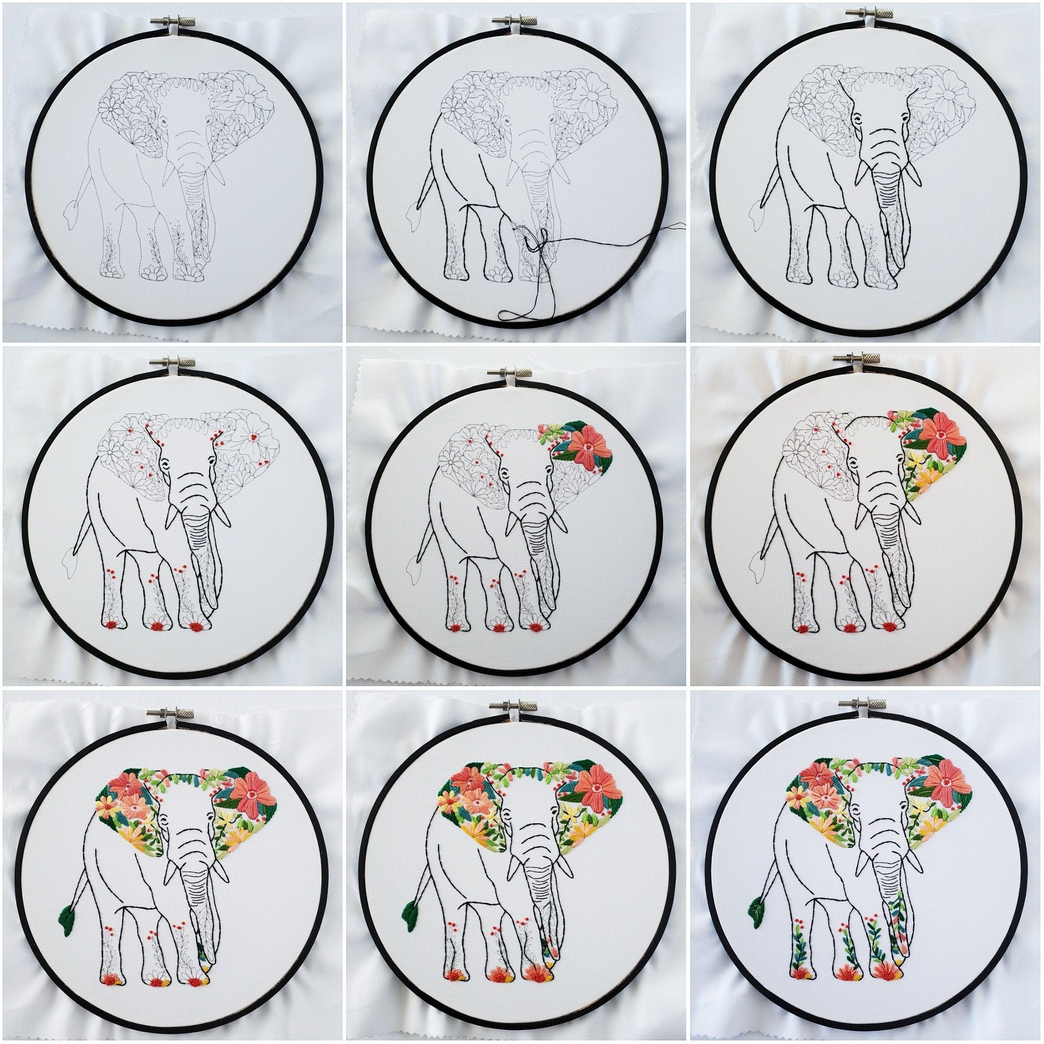 Floral Elephant - PDF Digital Download Embroidery Pattern & Guide