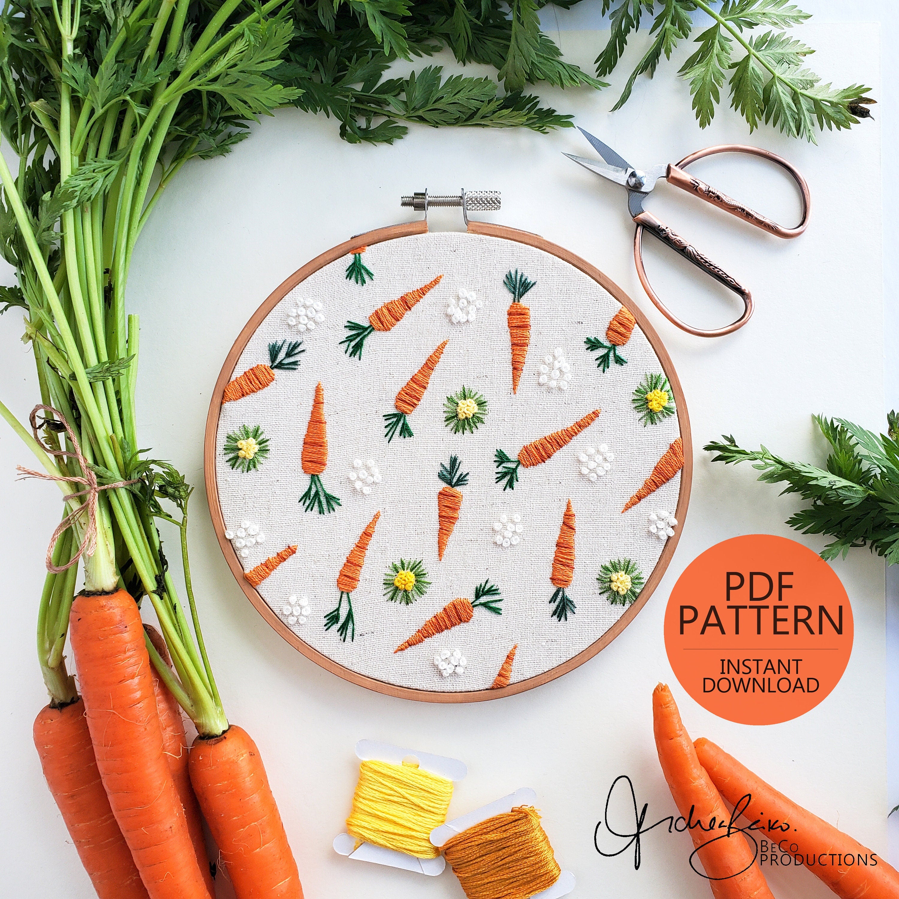 Carrot Life Cycle Print - PDF DIgital Download Embroidery Pattern & Guide
