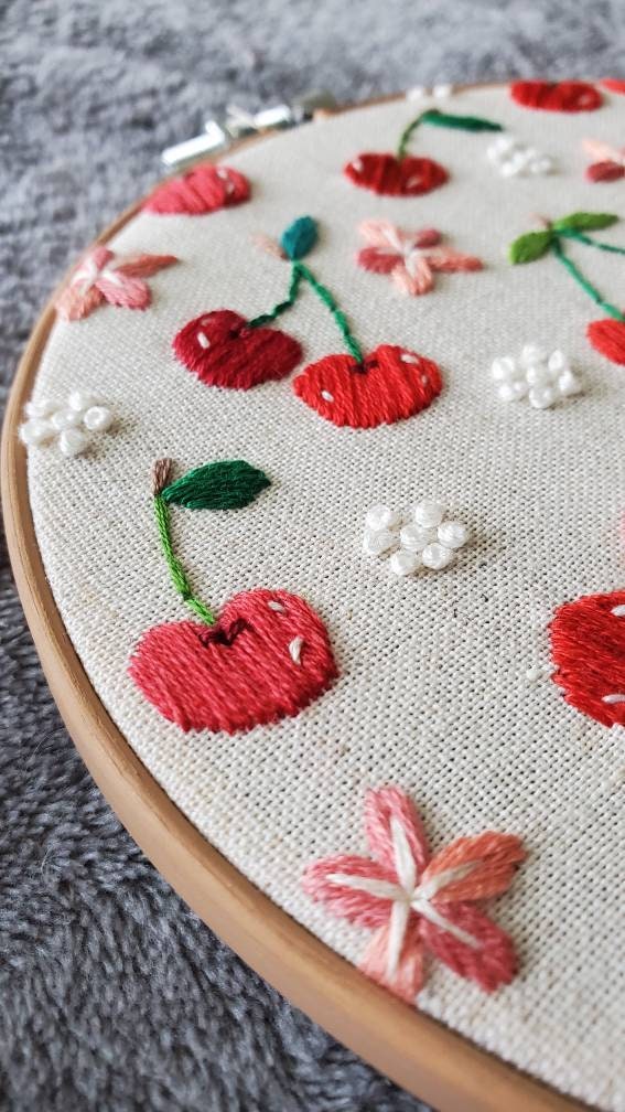 Cherry Life Cycle Print - PDF DIgital Download Embroidery Pattern & Guide