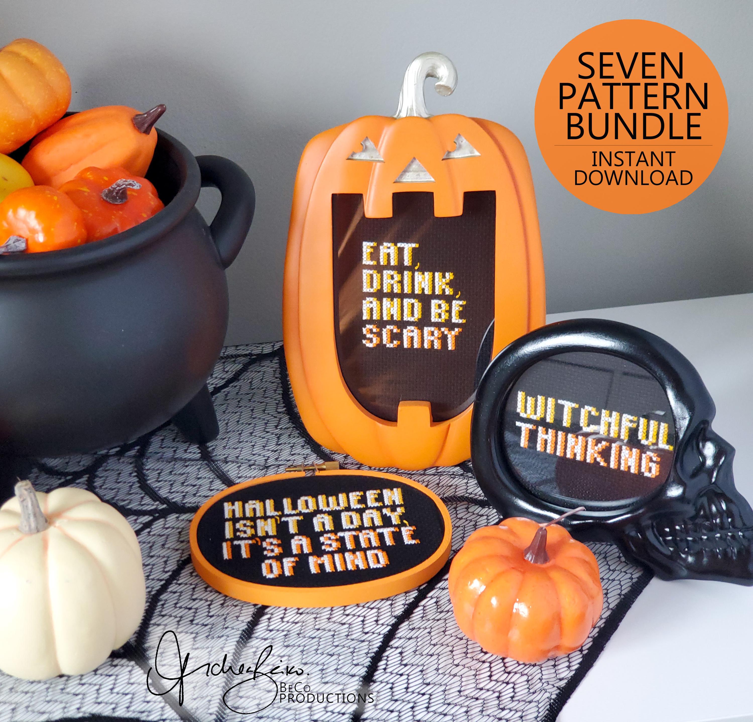 Halloween Quotes Text BUNDLE - PDF Digital Download Cross Stitch Pattern & Guide