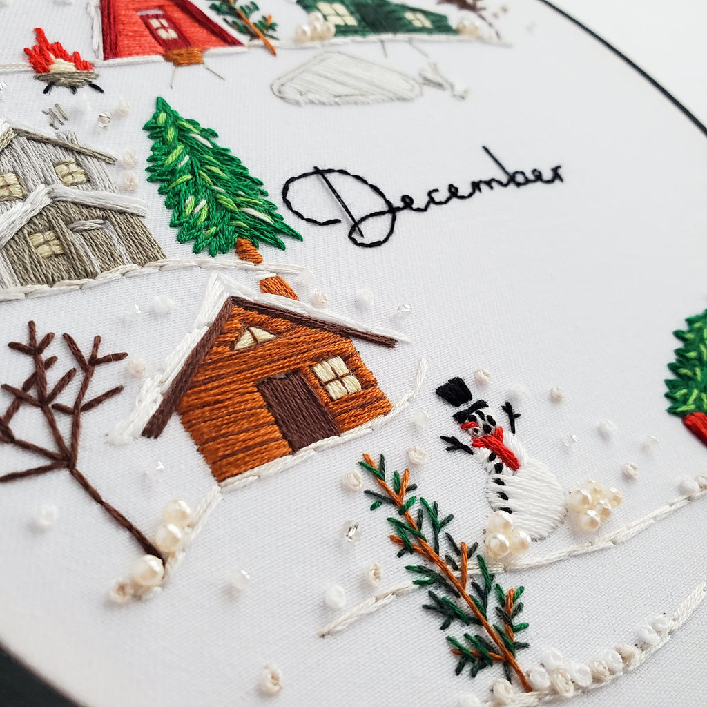 DECEMBER Monthly Series Wreath - PDF Digital Download Embroidery Pattern & Guide