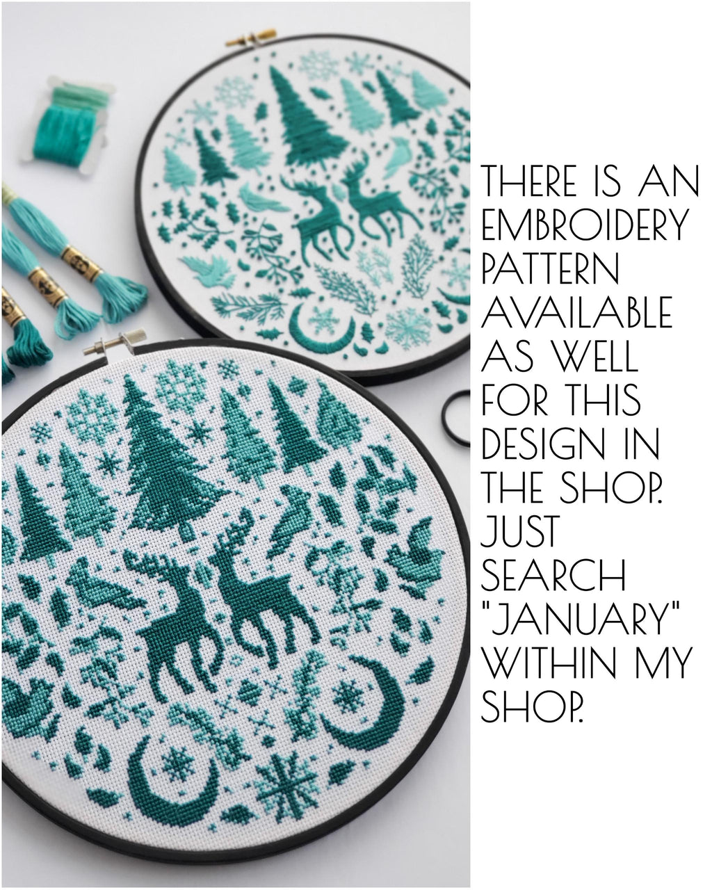 Monochromatic Folk Art Winter Scene - PDF Digital Download Cross Stitch Pattern & Guide