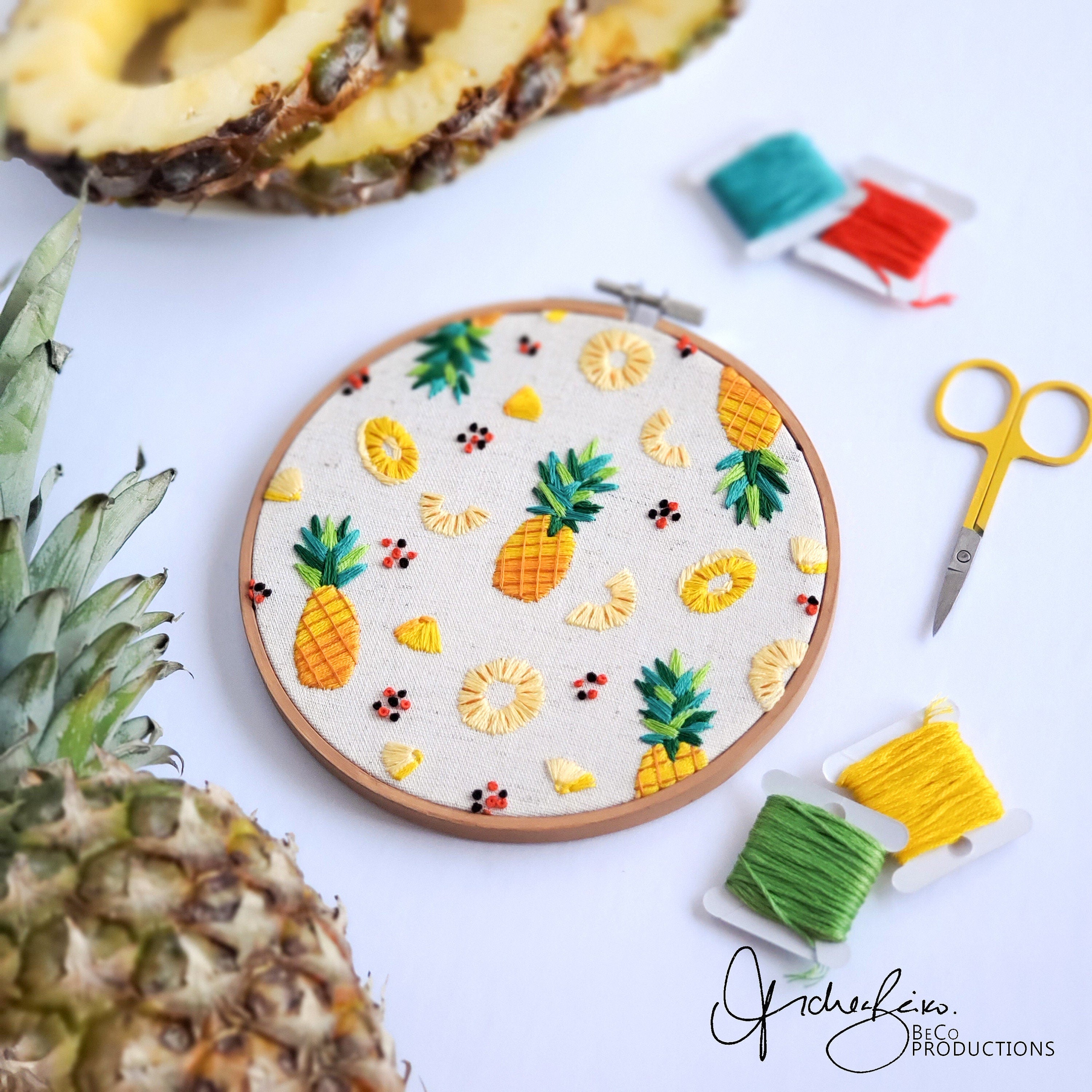 Pineapple Life Cycle Print - PDF DIgital Download Embroidery Pattern & Guide