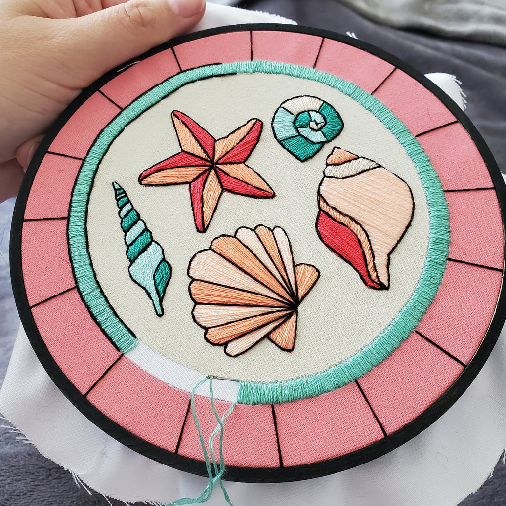 JULY Monthly Series Stained Glass Seashells- PDF Digital Download Embroidery Pattern & Guide
