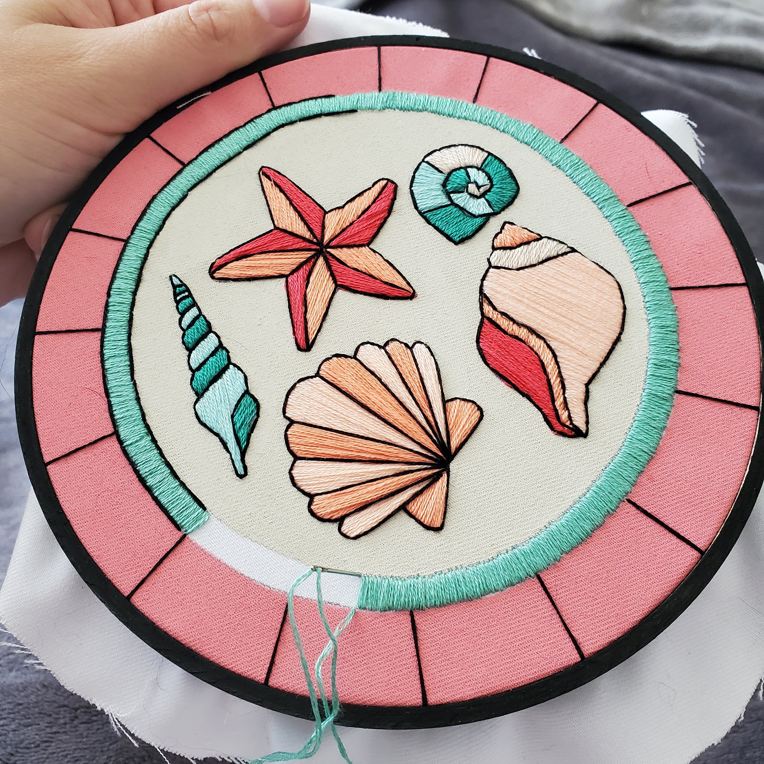 JULY Monthly Series Stained Glass Seashells- PDF Digital Download Embroidery Pattern & Guide