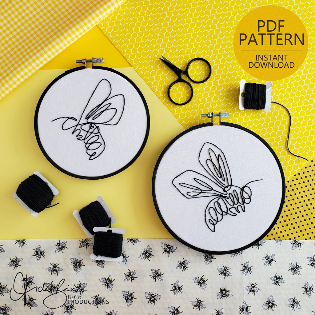 Bee Line Drawing - PDF Digital Download Embroidery Pattern & Guide