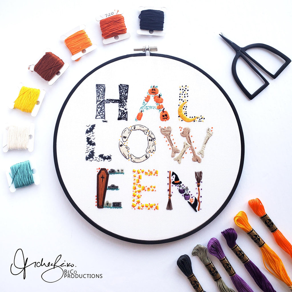 HALLOWEEN Text - PDF Digital Download Embroidery Pattern & Guide