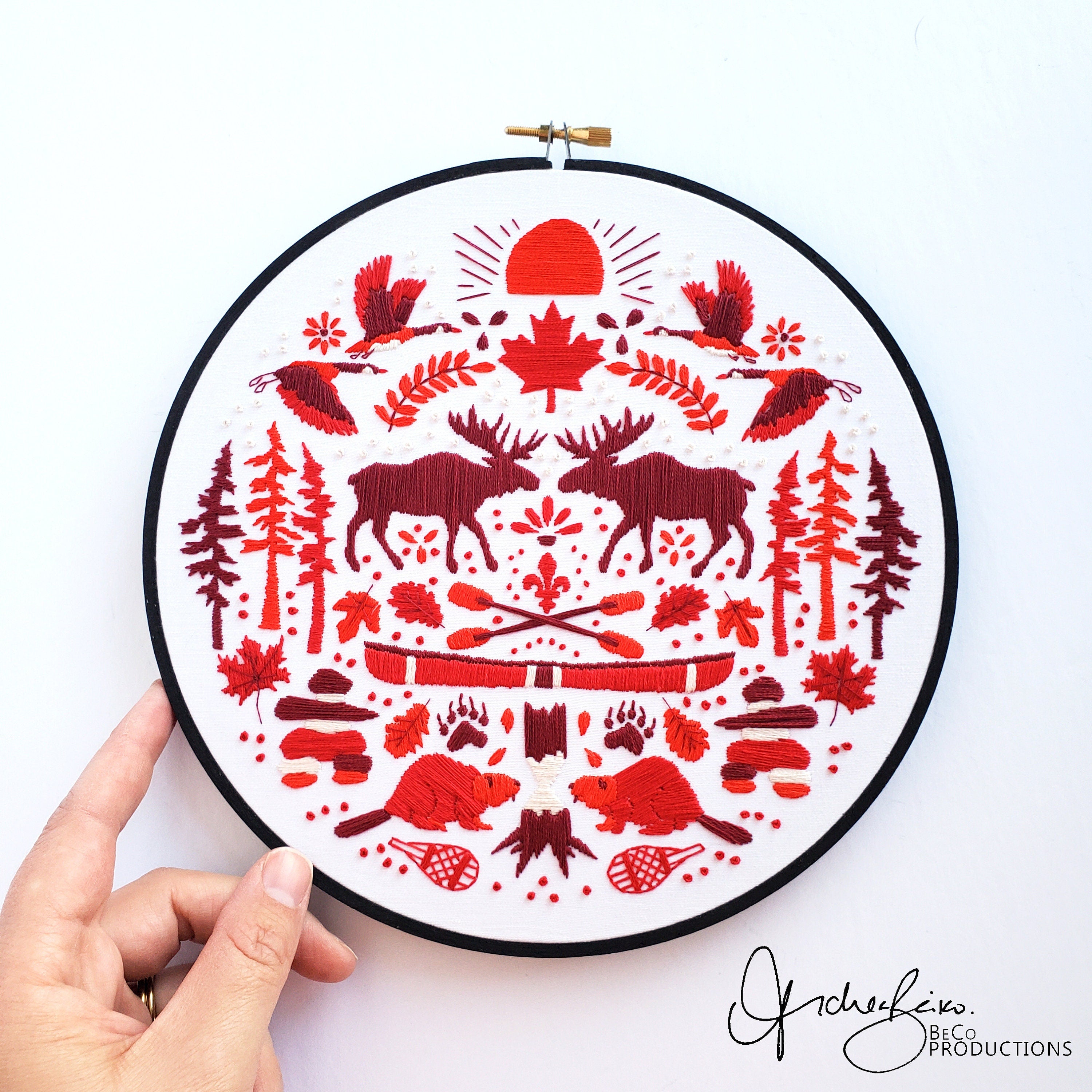 Canada Monochromatic Folk Art Inspired Series - PDF Digital Download Embroidery Pattern & Guide