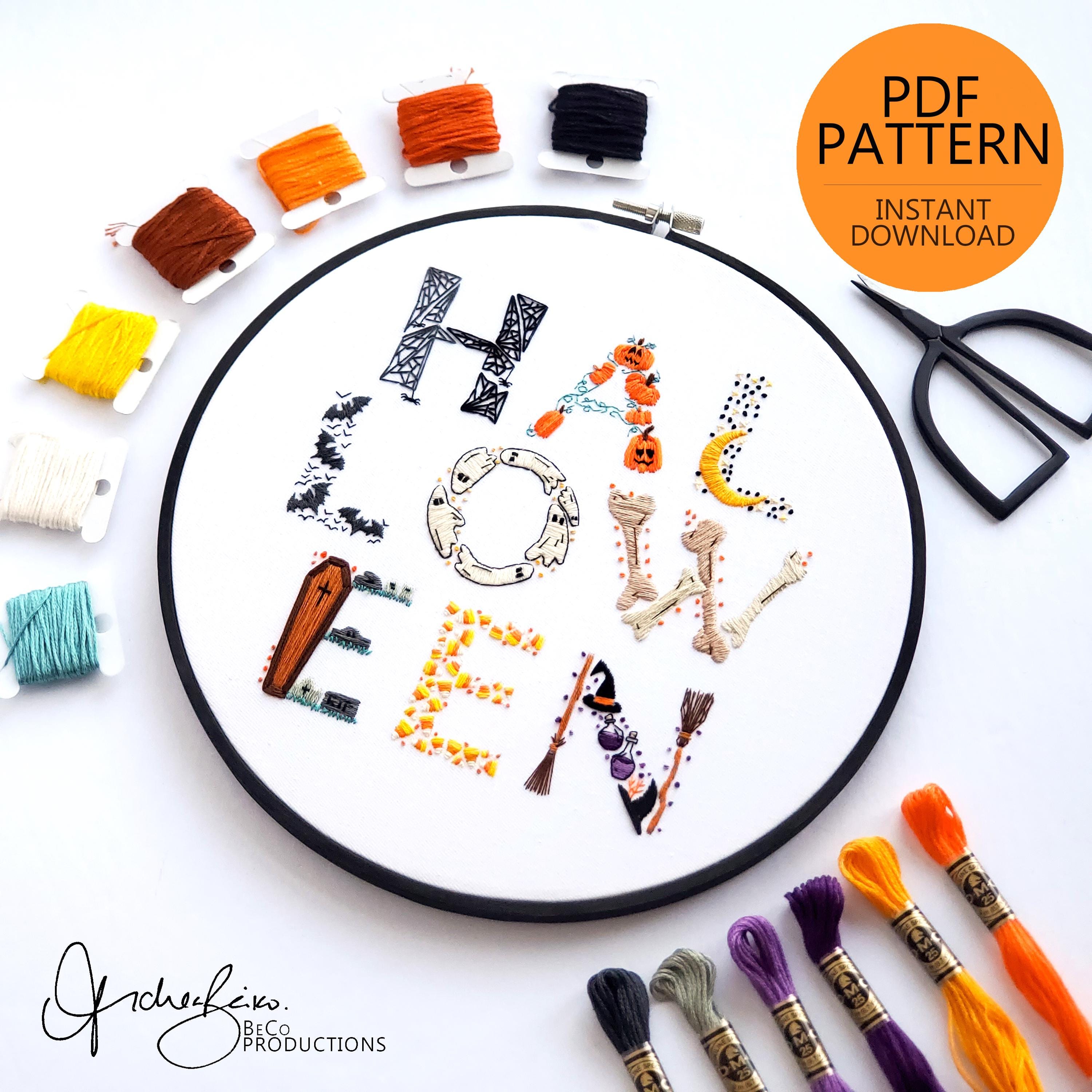 HALLOWEEN Text - PDF Digital Download Embroidery Pattern & Guide
