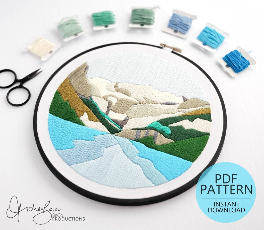Mountain Landscape No.03 Lake Louise, Banff Alberta - PDF Digital Download Embroidery Pattern & Guide