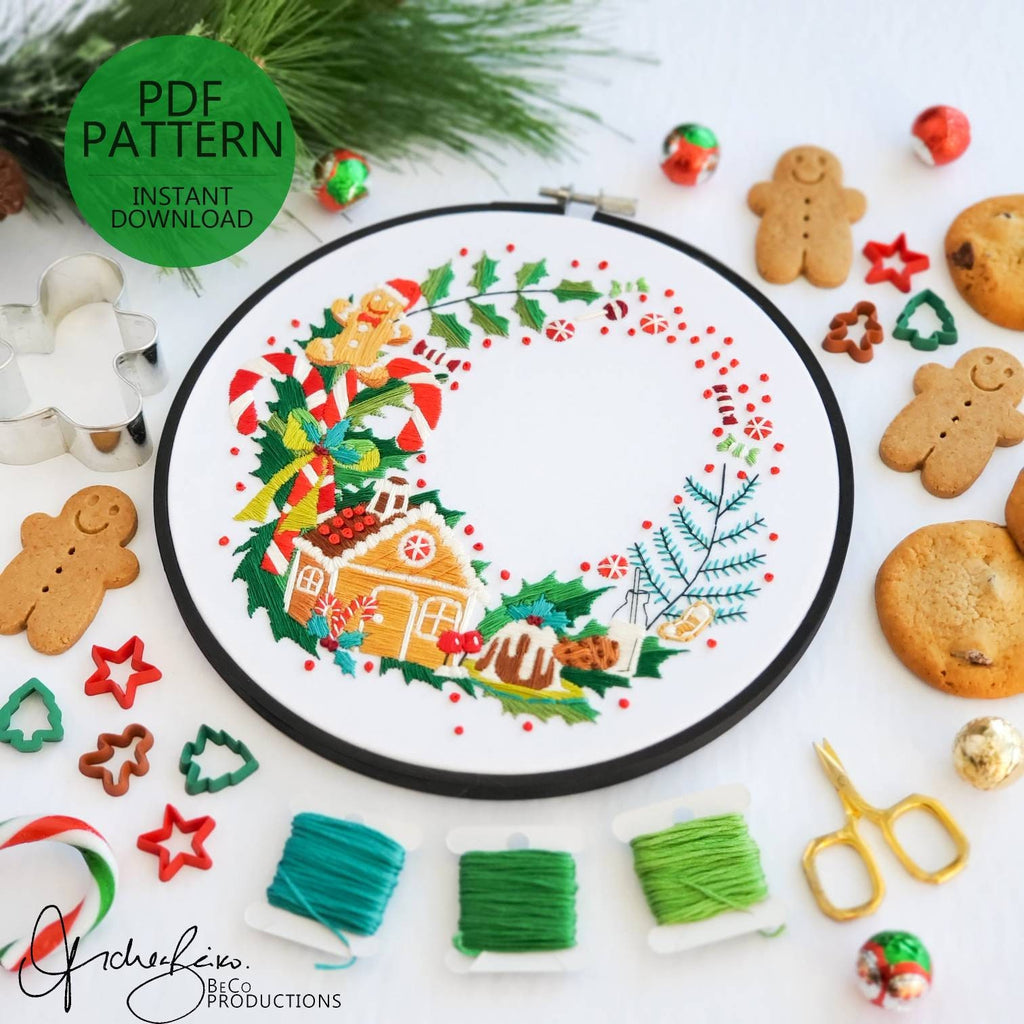 Christmas Candy Wreath - PDF Digital Download Embroidery Pattern & Guide