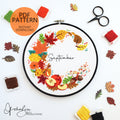SEPTEMBER Monthly Series Wreath - PDF Digital Download Embroidery Pattern & Guide