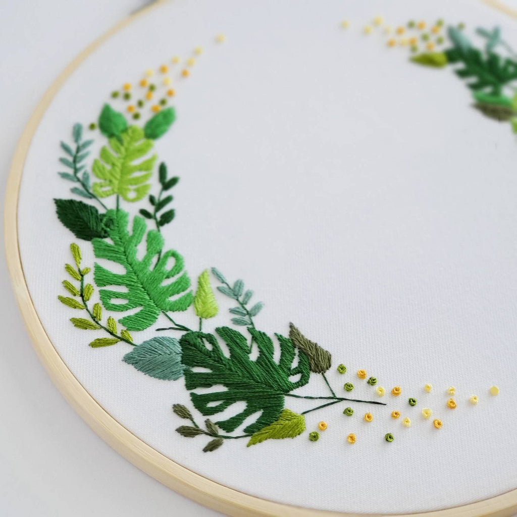 Monstera Leaf Wreath - PDF Digital Download Embroidery Pattern & Guide