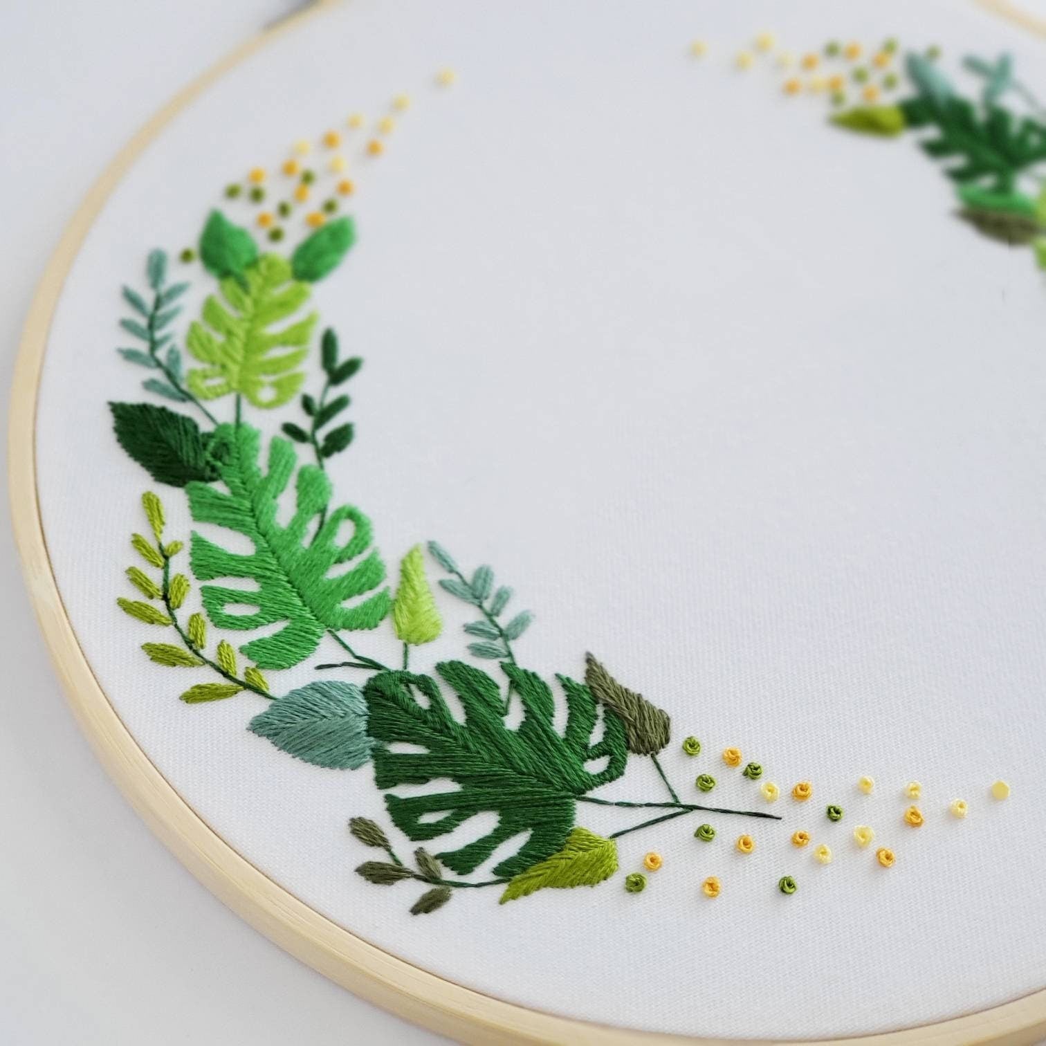 Monstera Leaf Wreath - PDF Digital Download Embroidery Pattern & Guide