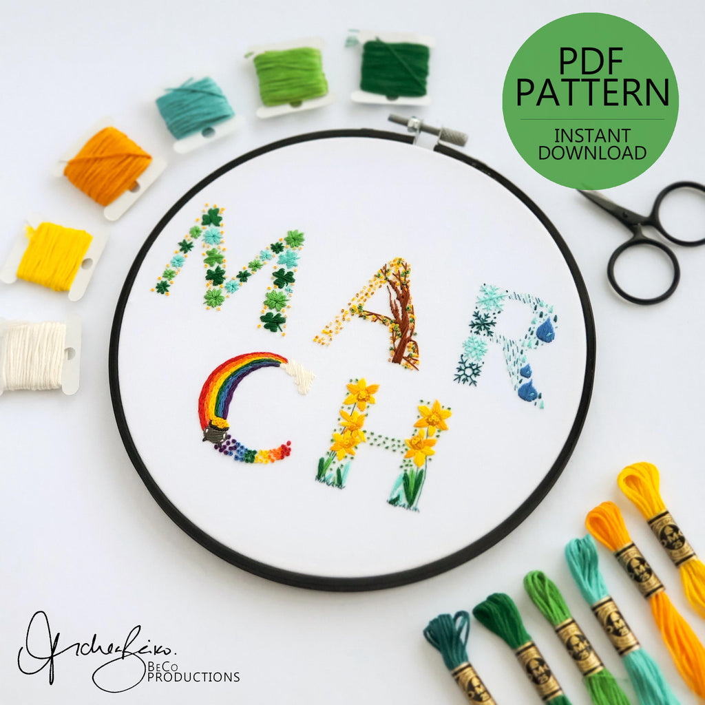 MARCH Monthly Text Series - PDF Digital Download Embroidery Series Pattern & Guide