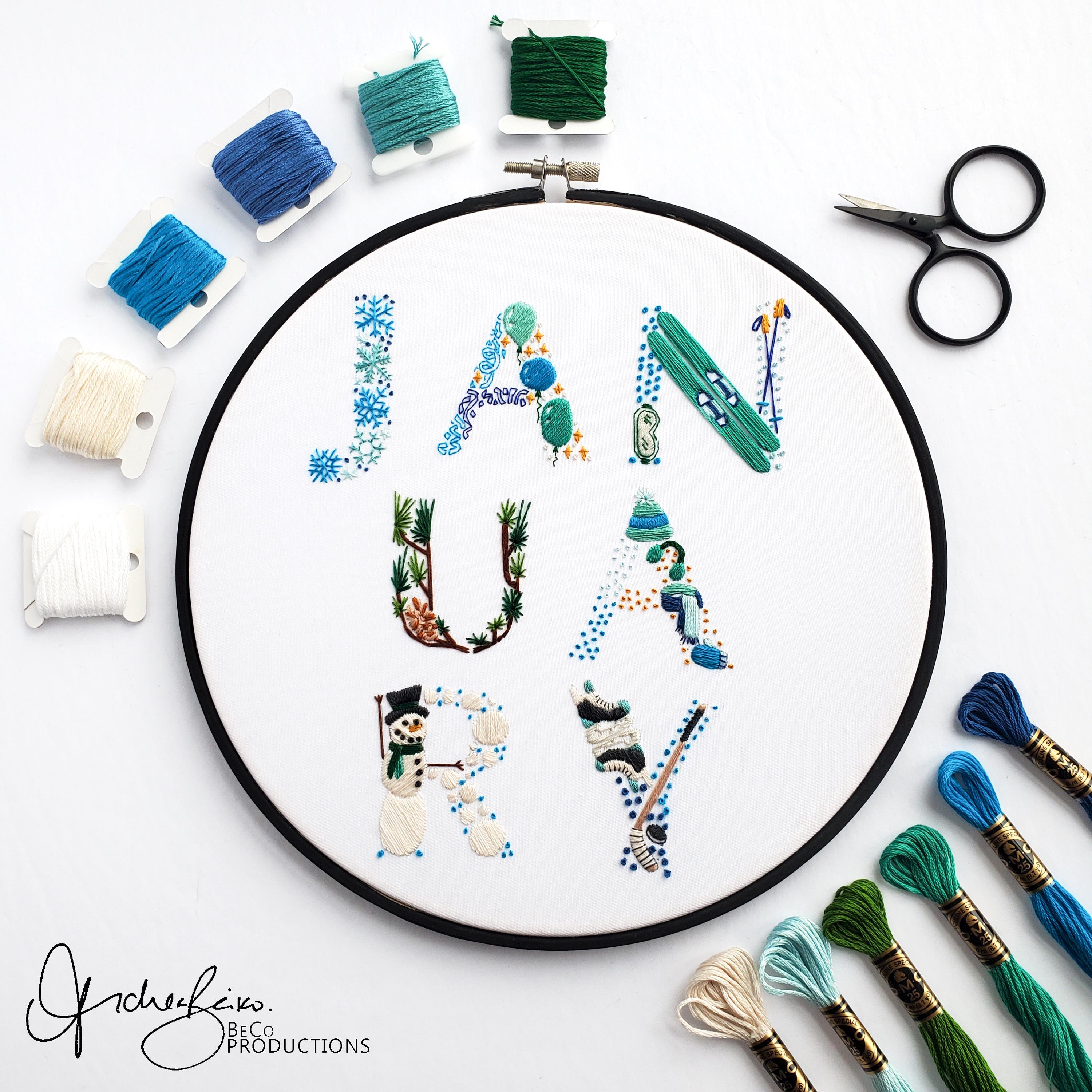 JANUARY Monthly Text Series - PDF Digital Download Embroidery Series Pattern & Guide