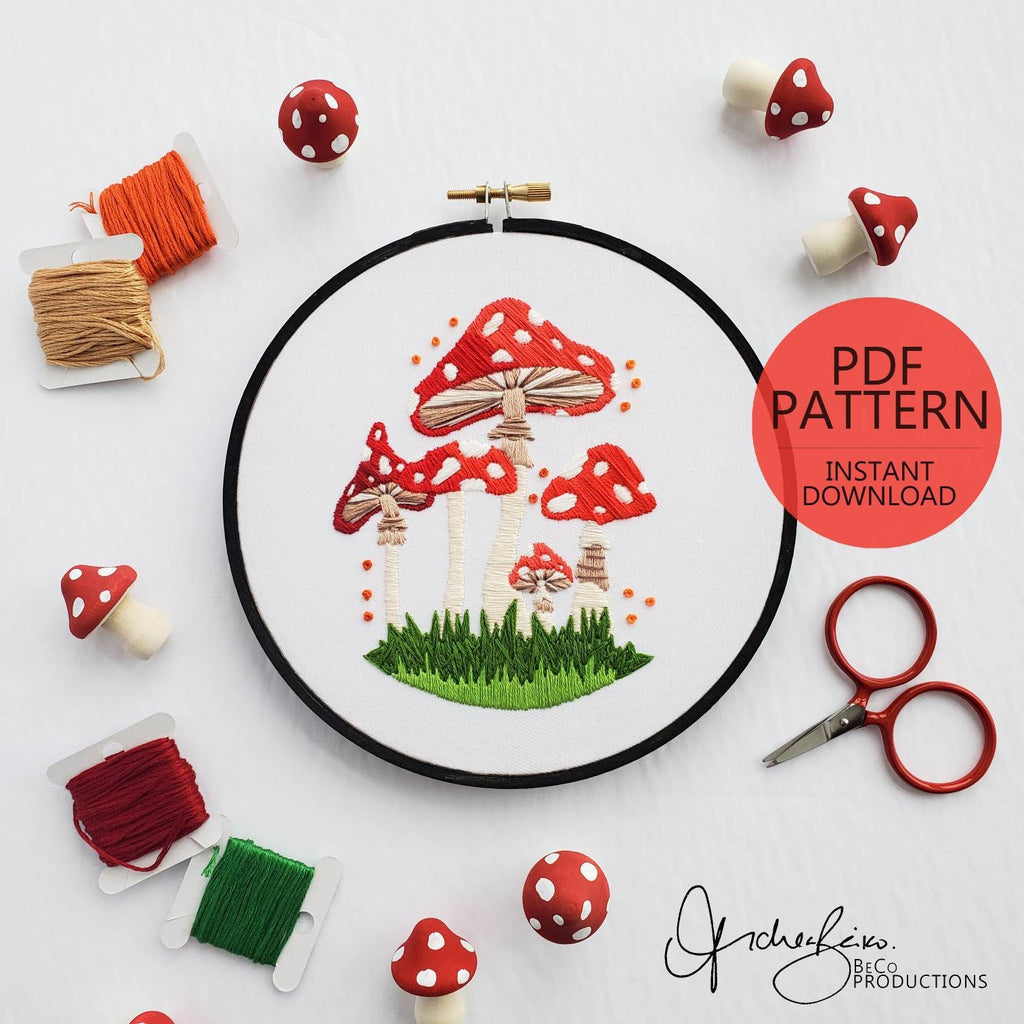 Group of Mushrooms - PDF Digital Download Embroidery Pattern & Guide