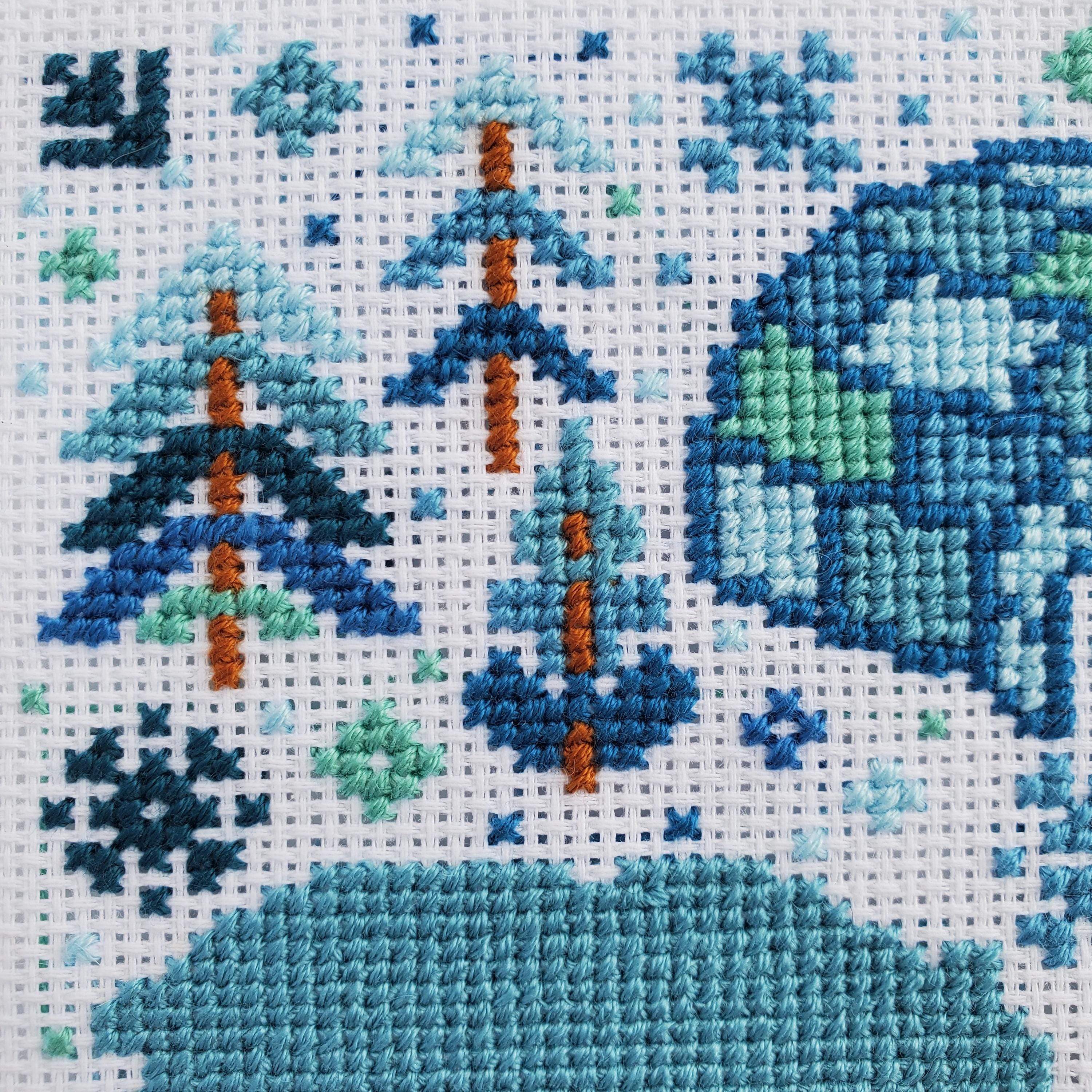 Winter Polar Bear Folk Art Scene - PDF Digital Download Cross Stitch Pattern & Guide