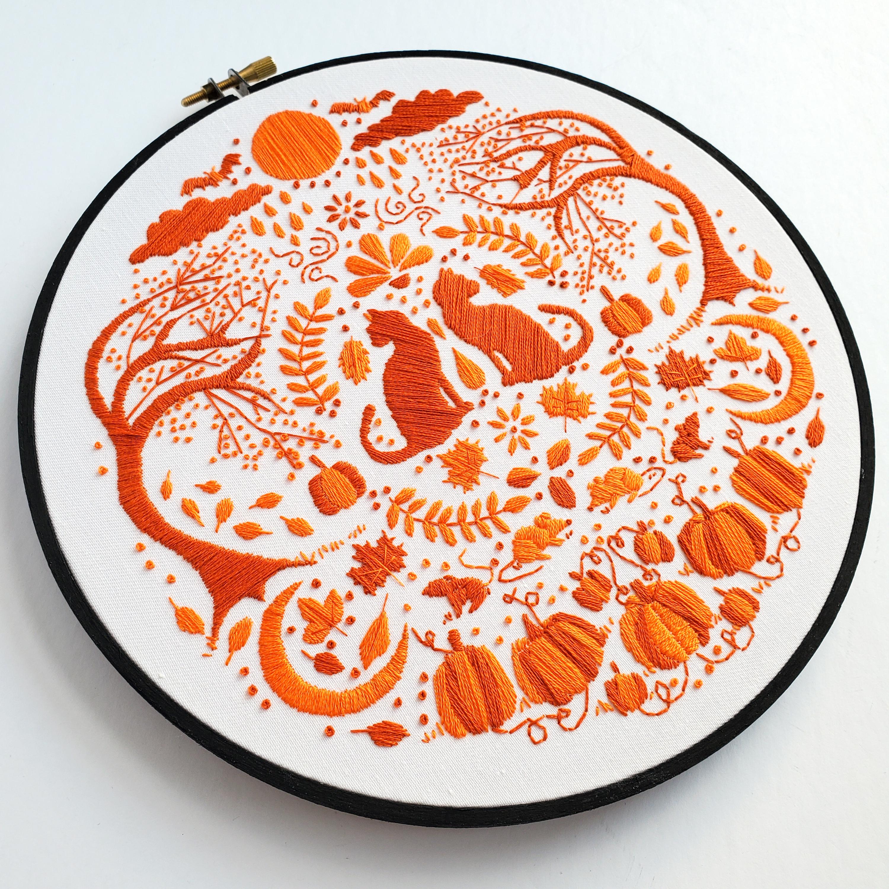 OCTOBER Monthly Monochromatic Folk Art Inspired Series - PDF Digital Download Embroidery Pattern & Guide