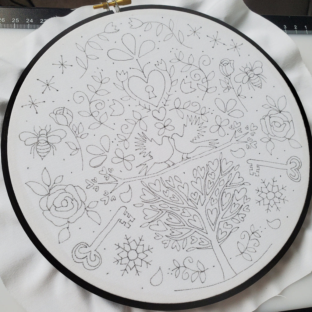 FEBRUARY Monthly Monochromatic Folk Art Inspired Series - PDF Digital Download Embroidery Pattern & Guide